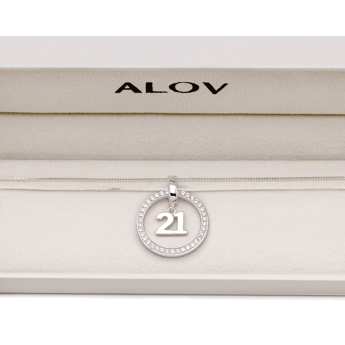 ALOV Jewelry Sterling Silver 21th Birthday Number 21 Cubic Zirconia Pendant Necklace