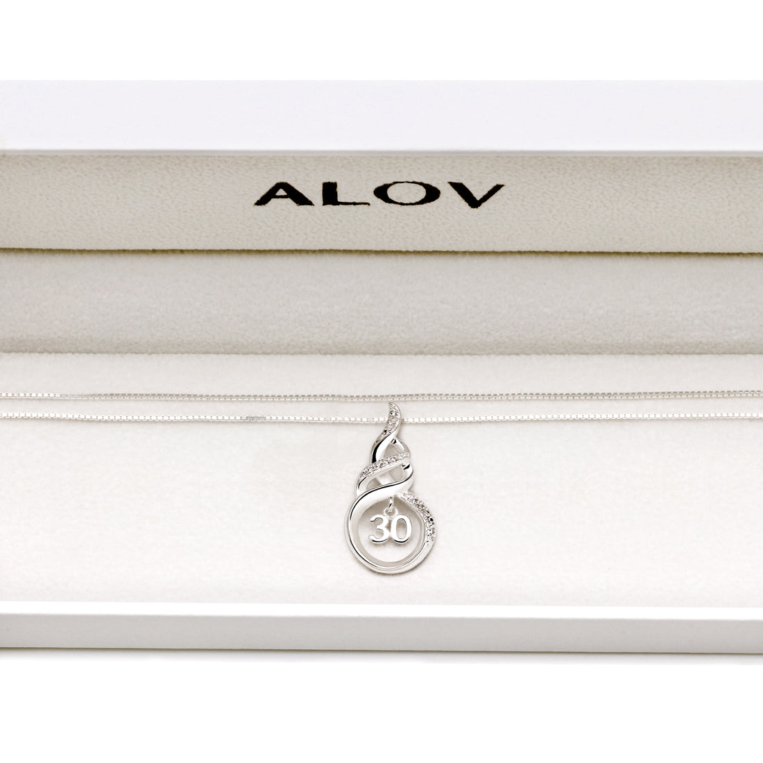 ALOV Jewelry Sterling Silver 30th Birthday Anniversary Lucky Number 30 Cubic Zirconia Pendant Necklace