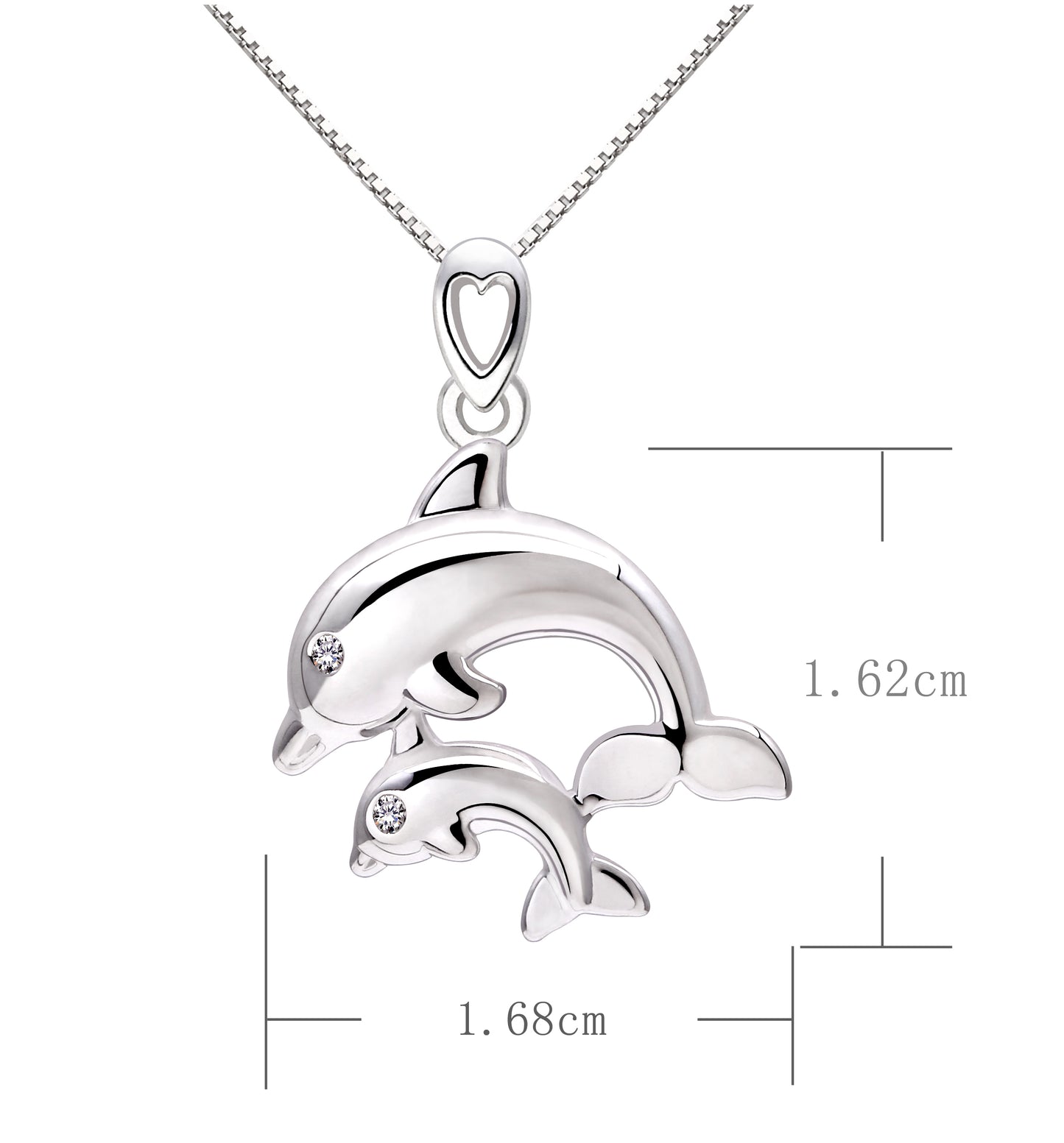 ALOV Jewelry Sterling Silver "I Will Always Love You" Mother and Child Dolphin Cubic Zirconia Pendant Necklace