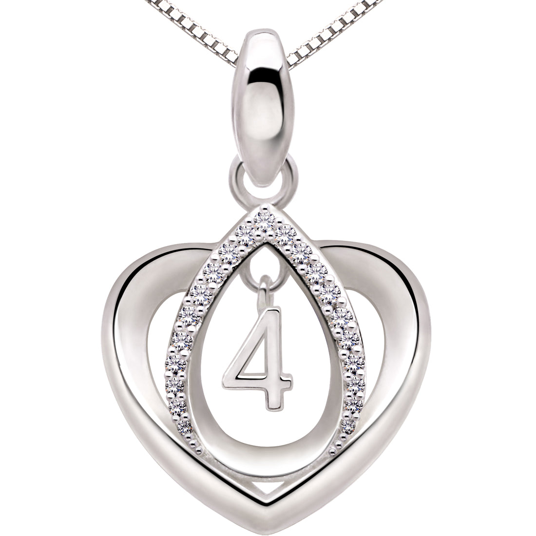 ALOV Jewelry Sterling Silver Lucky Number Anniversary Numeral Love Heart Cubic Zirconia Pendant Necklace