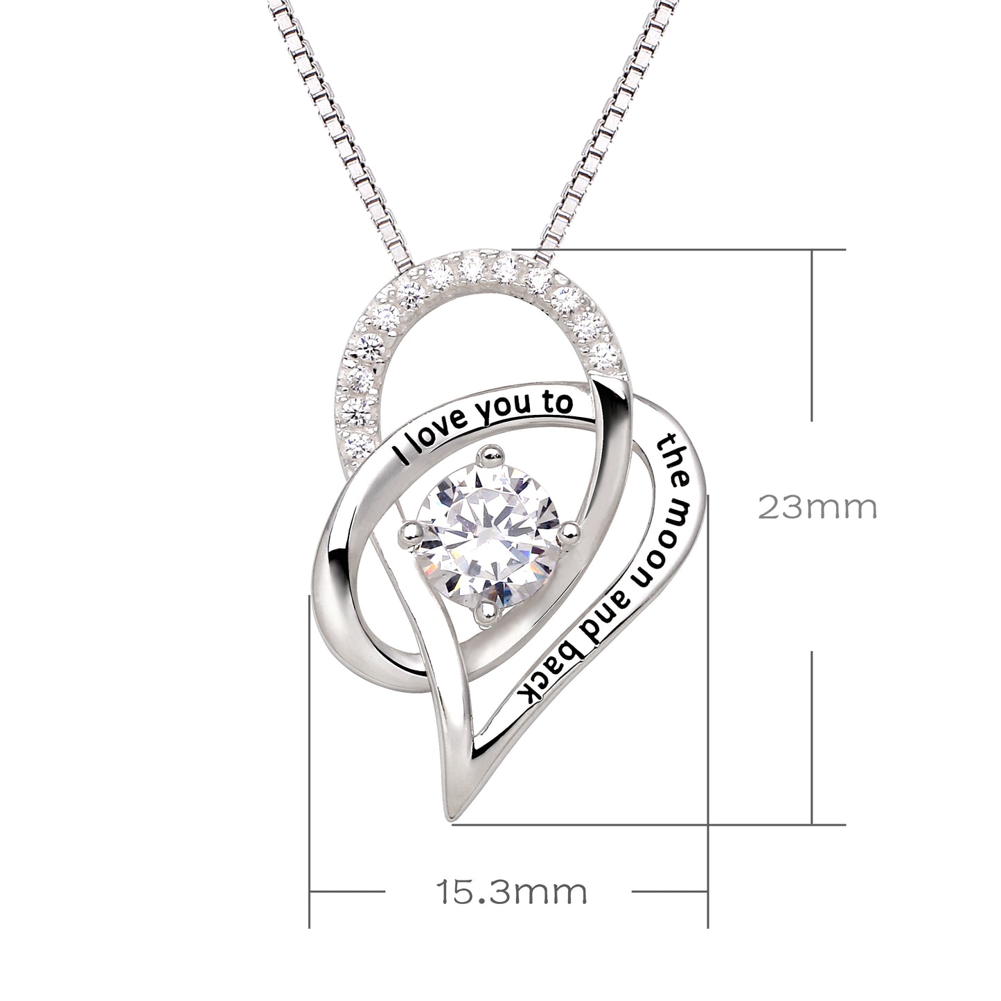 ALOV Jewelry Sterlingsilber-Halskette mit Anhänger „I Love You To The Moon and Back“, Liebesherz, Zirkonia