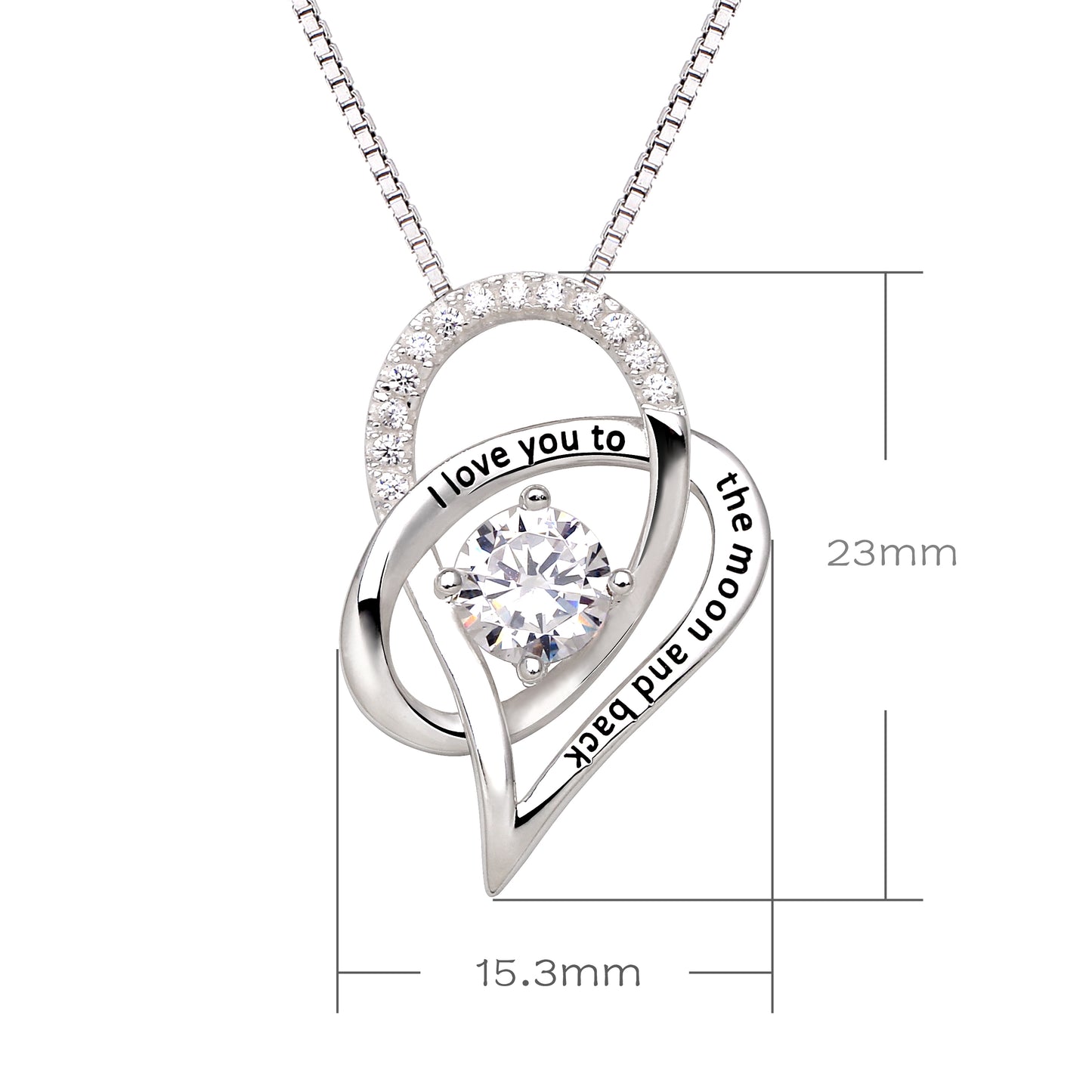 ALOV Jewelry Sterling Silver I Love You To The Moon and Back Love Heart Cubic Zirconia Pendant Necklace