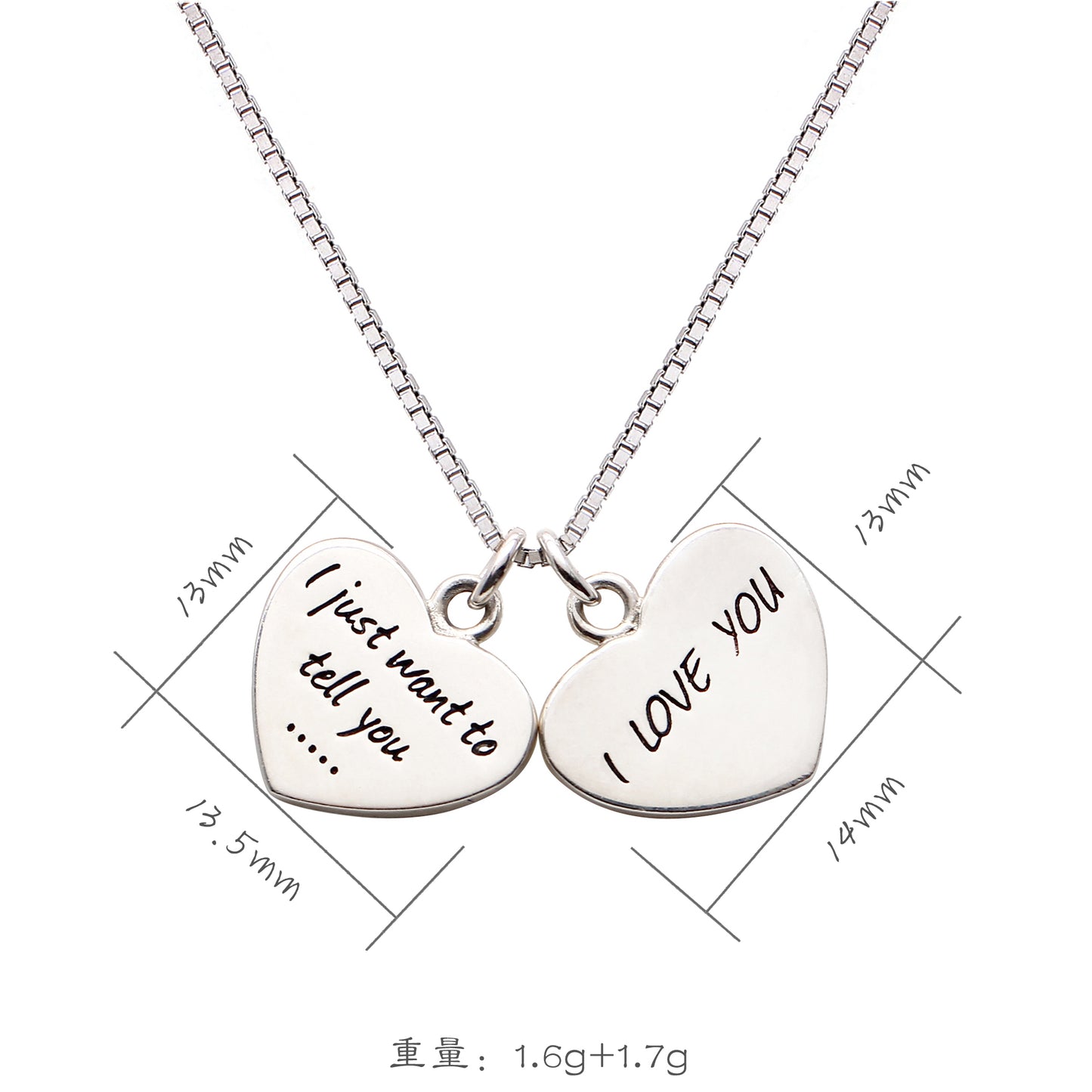 Alov Sterling Silver I just want to tell you... I love you Double Hearts Necklace, 45cm