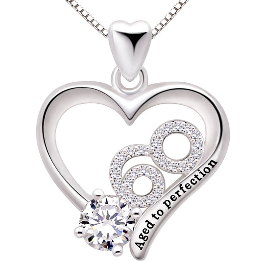 ALOV Jewelry Sterling Silver 60th Birthday Aged to Perfection Cubic Zirconia Pendant Necklace