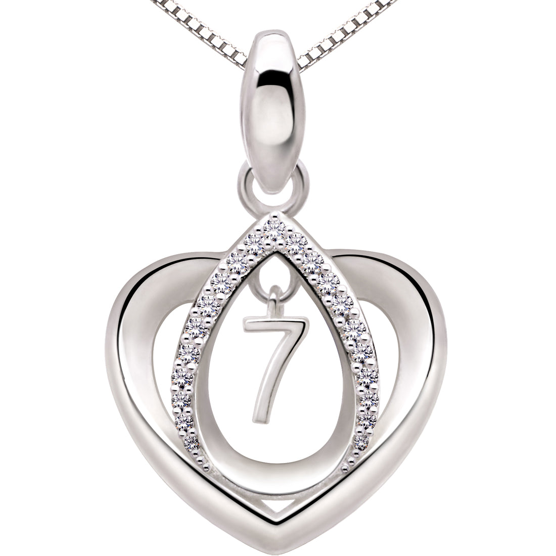 ALOV Jewelry Sterling Silver Lucky Number Anniversary Numeral Love Heart Cubic Zirconia Pendant Necklace
