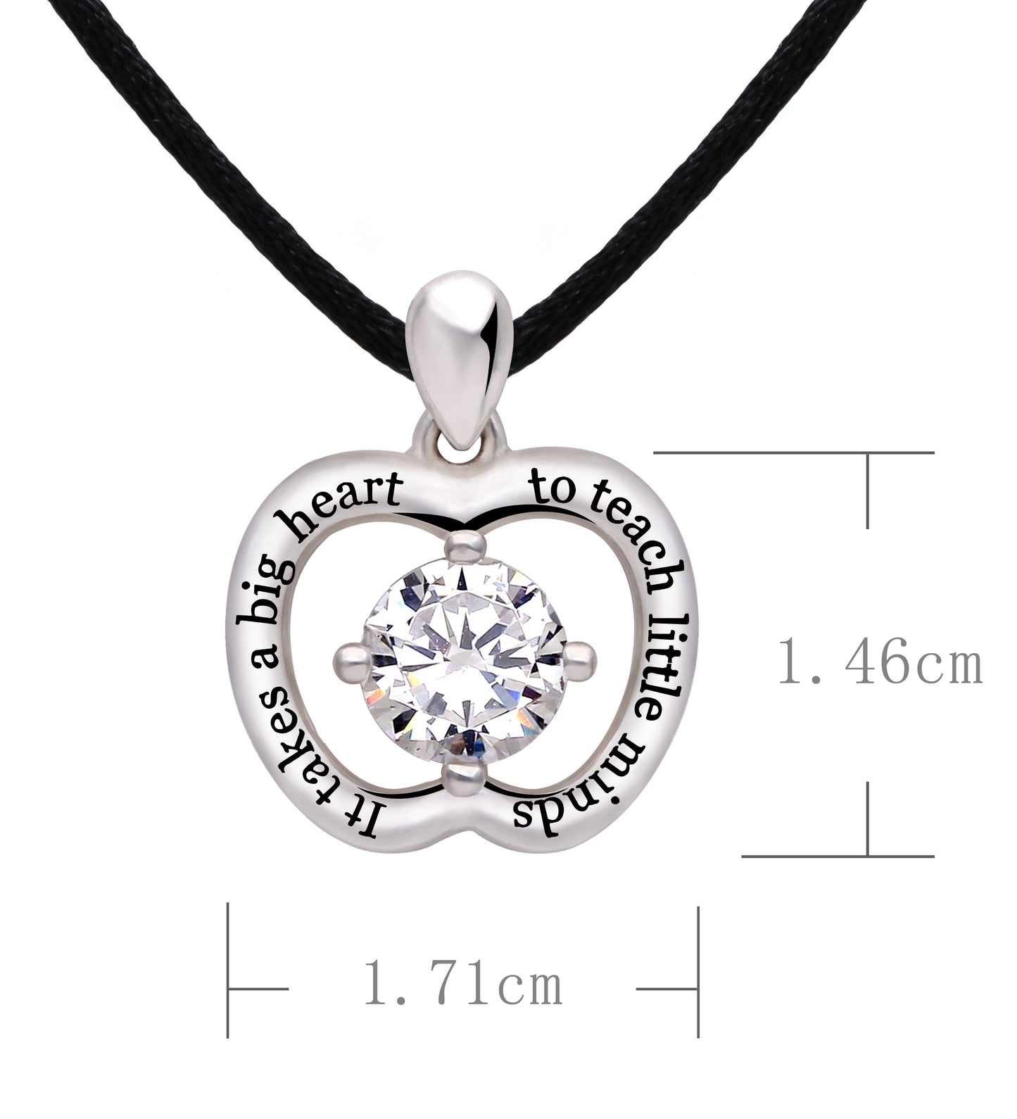 ALOV Jewelry Sterling Silver "It takes a big heart to teach little minds" Cubic Zirconia Apple Pendant Necklace for Teacher