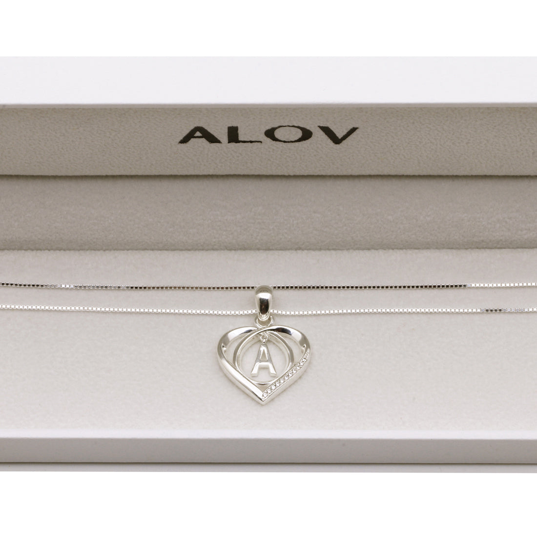 ALOV Jewelry Sterling Silver Initial Letter Alphabet Love Heart Cubic Zirconia Pendant Necklace
