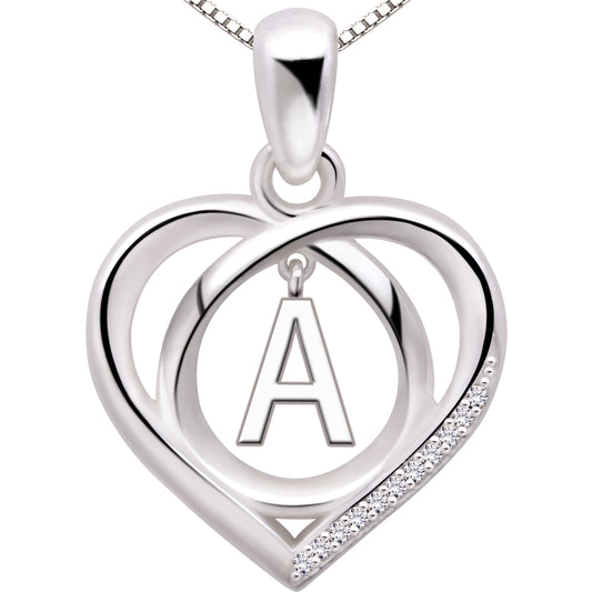 ALOV Jewelry Halskette mit Anhänger aus Sterlingsilber, Anfangsbuchstabe, Alphabet, Liebe, Herz, Zirkonia