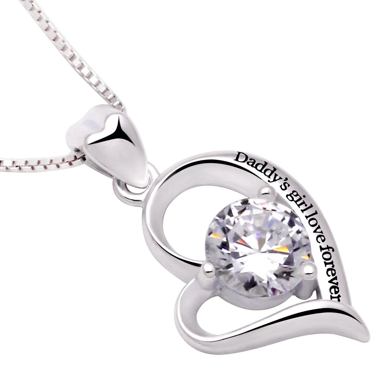 ALOV Jewelry Sterling Silver "Daddy's girl love forever" Love Heart Cubic Zirconia Pendant Necklace