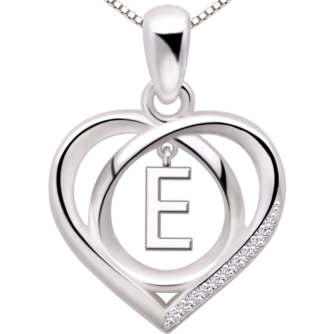 ALOV Jewelry Sterling Silver Initial Letter Alphabet Love Heart Cubic Zirconia Pendant Necklace