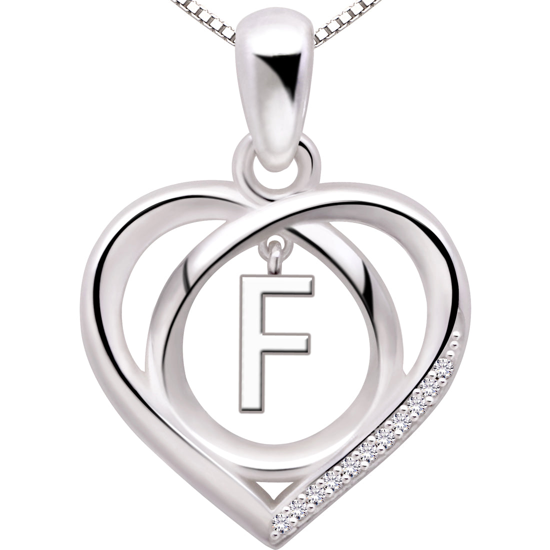 ALOV Jewelry Sterling Silver Initial Letter Alphabet Love Heart Cubic Zirconia Pendant Necklace