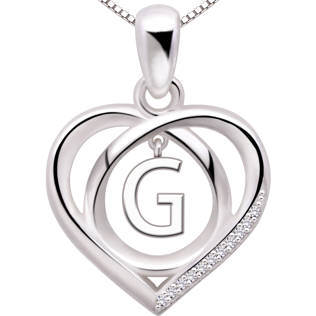 ALOV Jewelry Sterling Silver Initial Letter Alphabet Love Heart Cubic Zirconia Pendant Necklace
