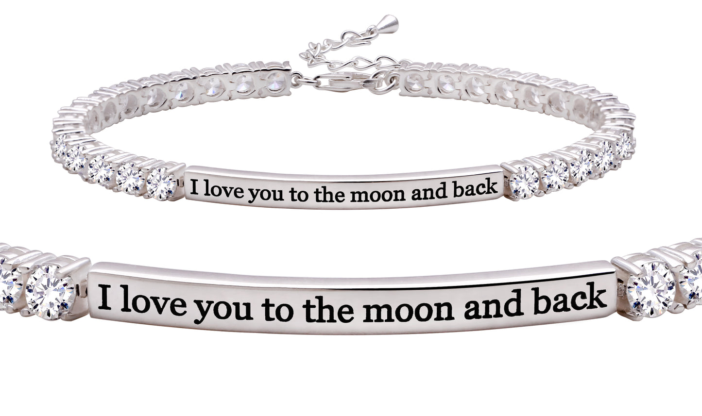 ALOV Jewelry Tennisarmband aus Sterlingsilber mit der Aufschrift „I love you to the moon and back“, 4 mm, Zirkonia