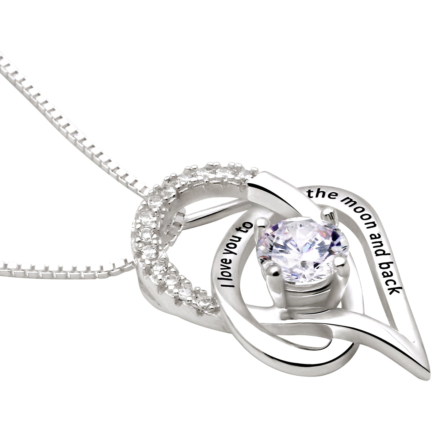 ALOV Jewelry Sterlingsilber-Halskette mit Anhänger „I Love You To The Moon and Back“, Liebesherz, Zirkonia