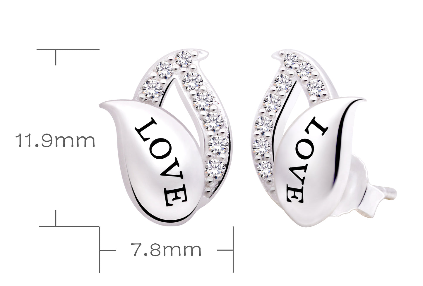 ALOV Jewelry Sterling Silver LOVE Cubic Zirconia Stud Earrings