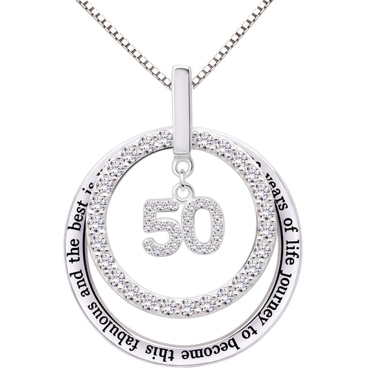 ALOV Jewelry Sterling Silber 50. Geburtstag Es hat 50 Jahre Lebensreise gedauert, um diese fabelhafte und das Beste kommt noch kommende Halskette mit kubischem Zirkonia-Anhänger zu werden