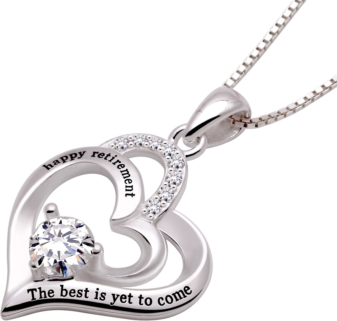 ALOV Jewelry Sterling Silver happy retirement the best is yet to come Love Heart Cubic Zirconia Pendant Necklace