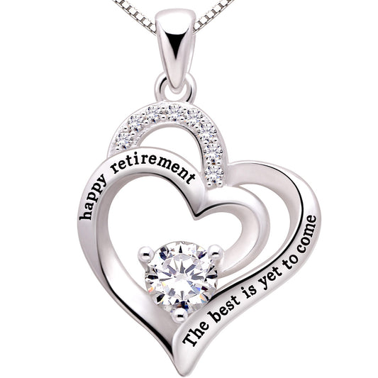 ALOV Jewelry Sterlingsilber-Halskette mit Anhänger „Happy Ruhestand, das Beste, was noch kommt“.