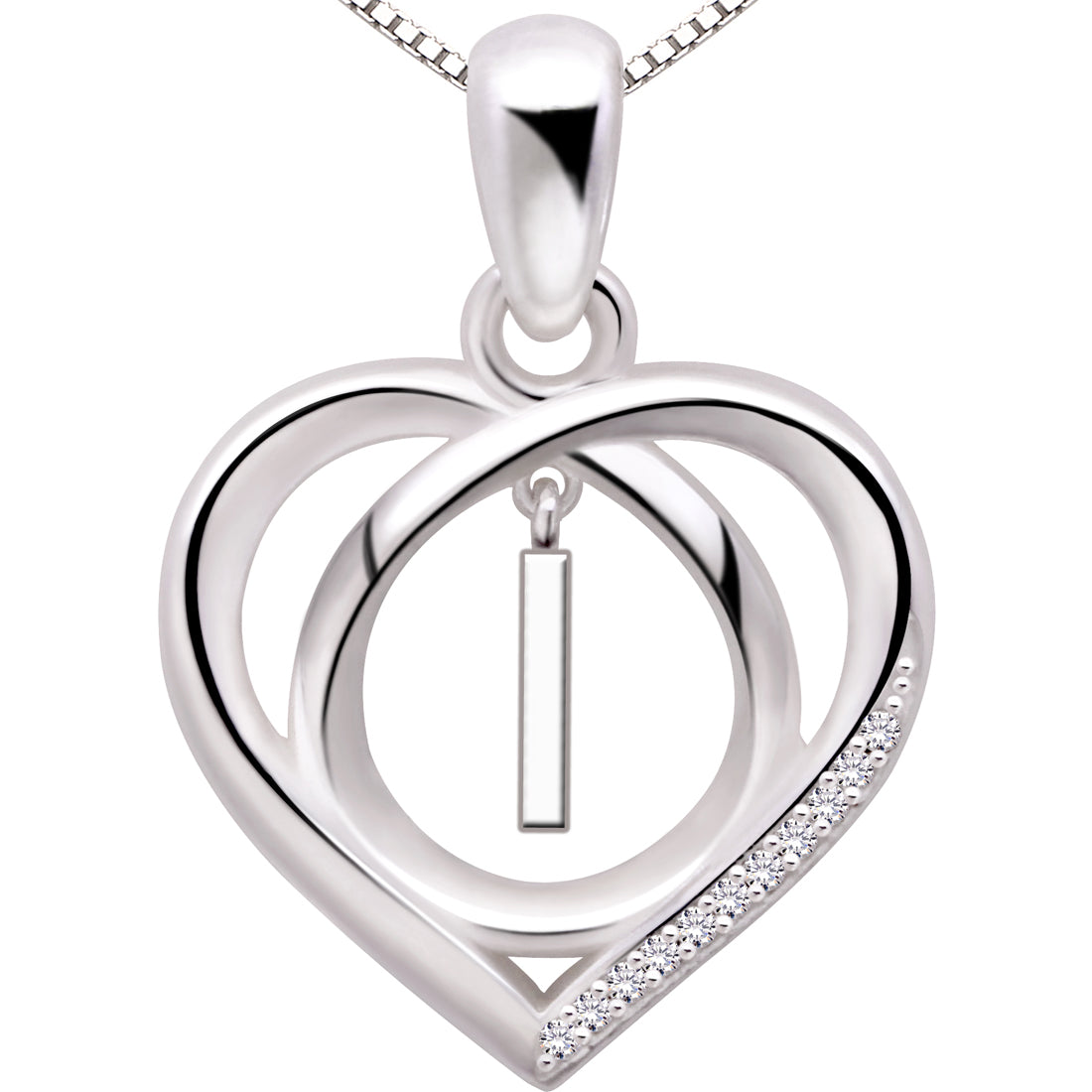 ALOV Jewelry Sterling Silver Initial Letter Alphabet Love Heart Cubic Zirconia Pendant Necklace