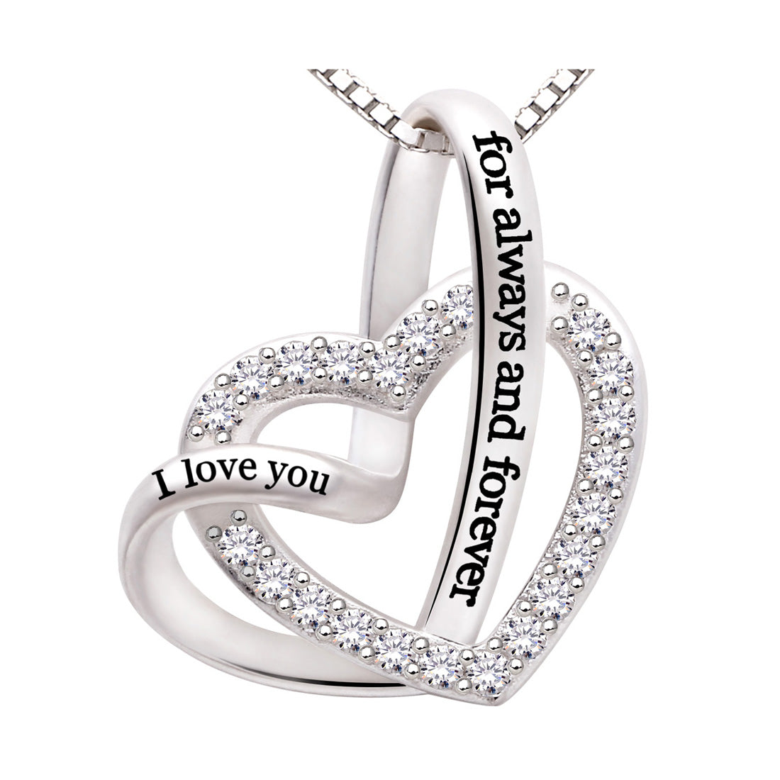 ALOV Jewelry Sterlingsilber-Halskette „Ich liebe dich für immer und ewig“ mit Liebesherz und kubischem Zirkonia