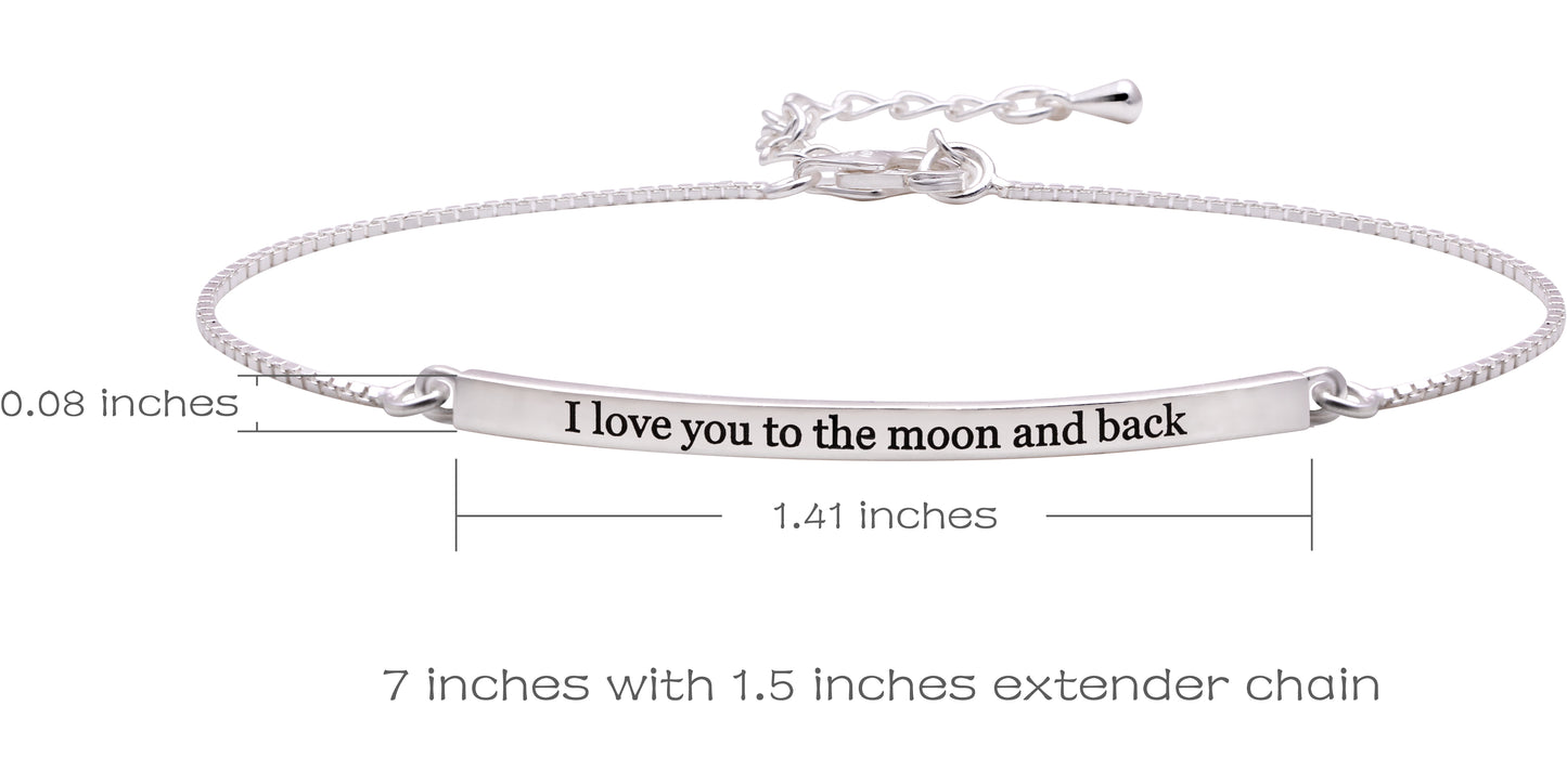 ALOV Jewelry Kettenarmband aus Sterlingsilber mit der Aufschrift „I love you to the Moon and back“.