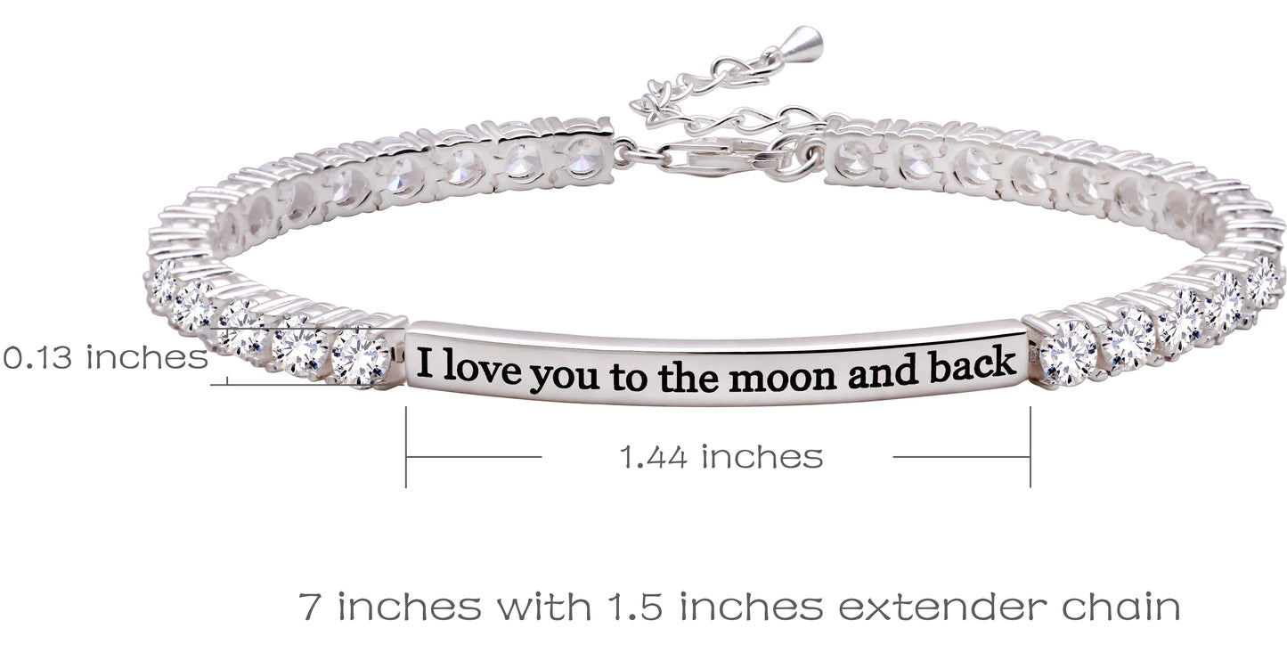 ALOV Jewelry Tennisarmband aus Sterlingsilber mit der Aufschrift „I love you to the moon and back“, 4 mm, Zirkonia