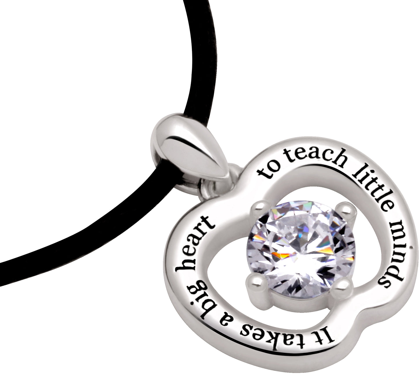 ALOV Jewelry Sterling Silver "It takes a big heart to teach little minds" Cubic Zirconia Apple Pendant Necklace for Teacher