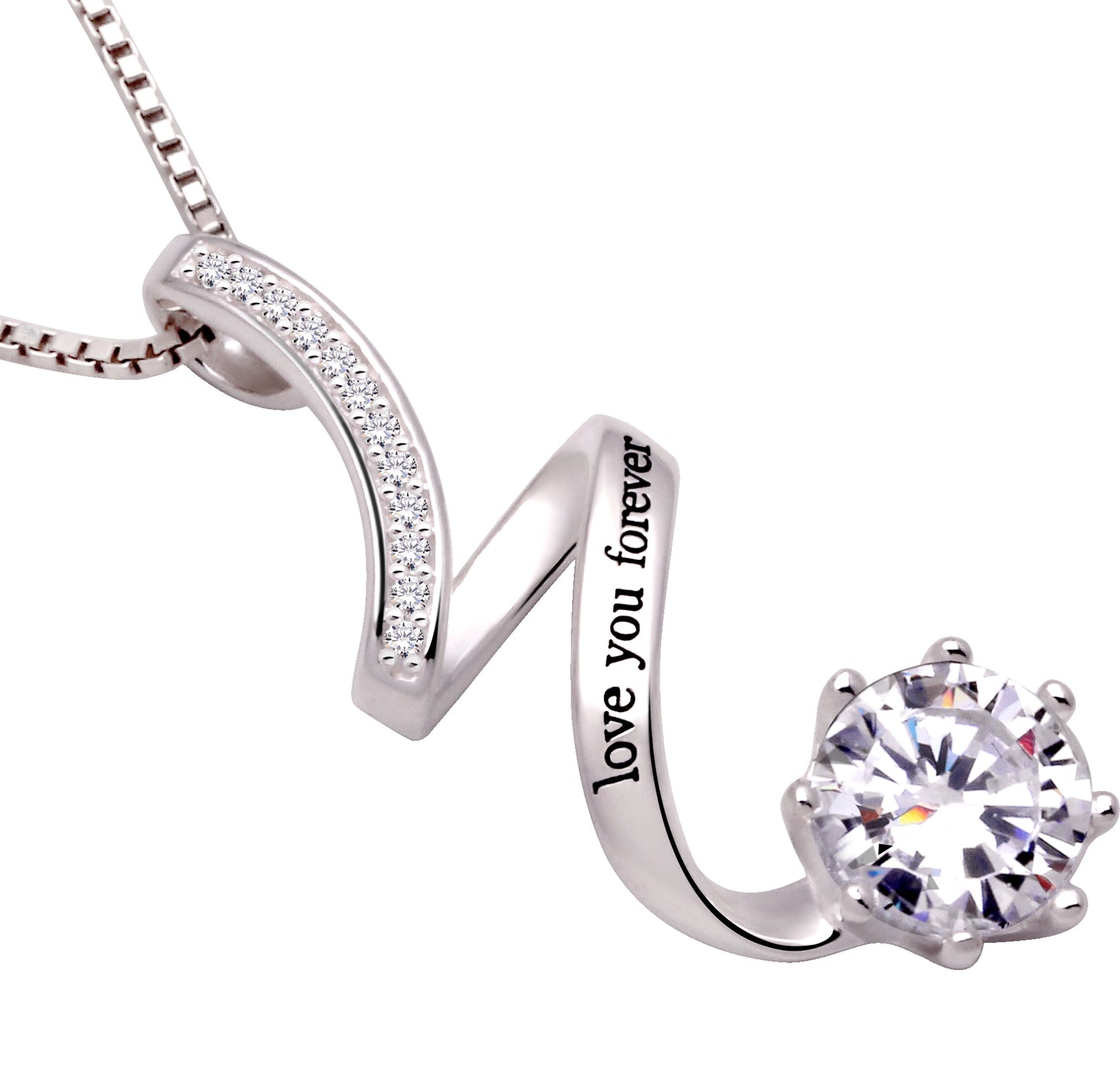 ALOV Jewelry Halskette mit Anhänger „Love You Forever“ aus Sterlingsilber mit kubischem Zirkonia