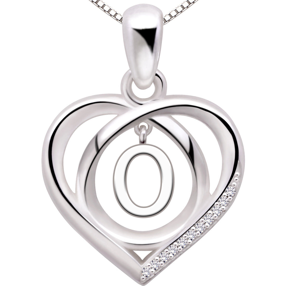 ALOV Jewelry Sterling Silver Initial Letter Alphabet Love Heart Cubic Zirconia Pendant Necklace