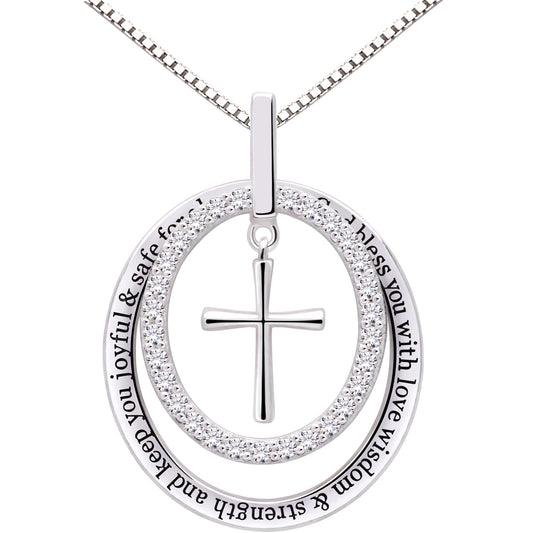 ALOV Jewelry Sterlingsilber. Möge Gott Sie mit Liebe, Weisheit und Stärke segnen und Sie für immer fröhlich und sicher halten. Halskette mit kubischem Zirkonia-Kreuz-Anhänger