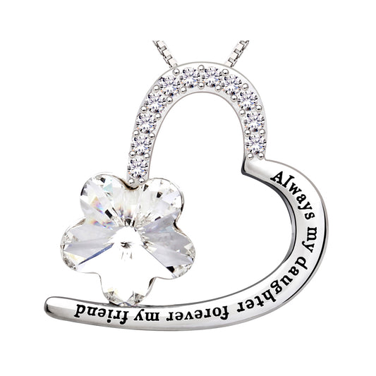 ALOV Jewelry Sterling Silver "Always my daughter forever my friend" Love Heart Crystal Cubic Zirconia Pendant Necklace