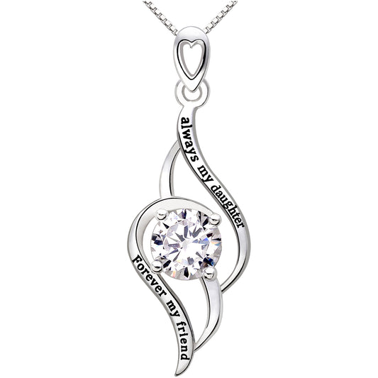 "always my daughter forever my friend" ALOV Jewelry Silver Cubic Zirconia Love Pendant Necklace