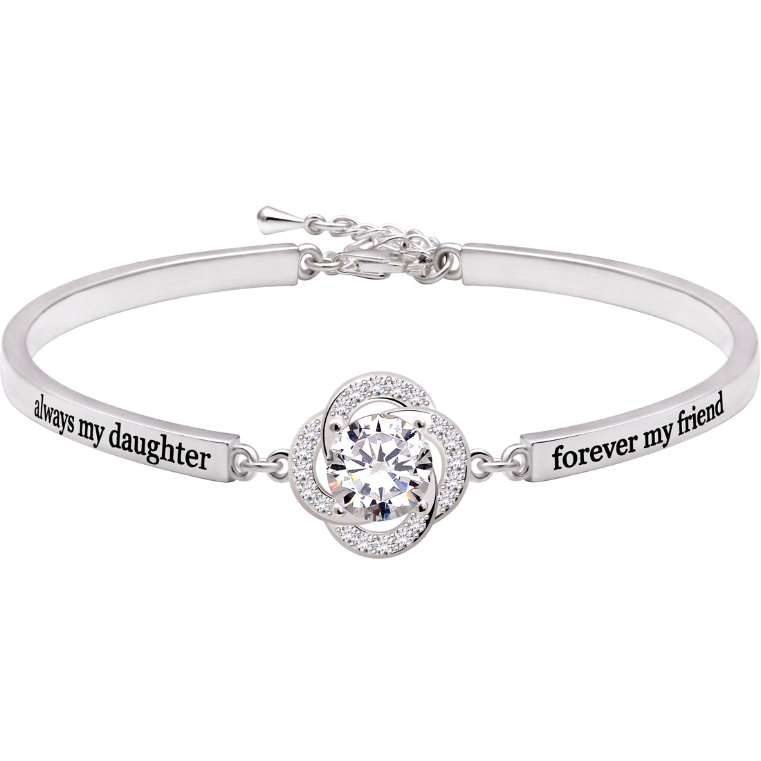 ALOV Jewelry Sterling Silver "always my daughter forever my friend" Cubic Zirconia Bracelet