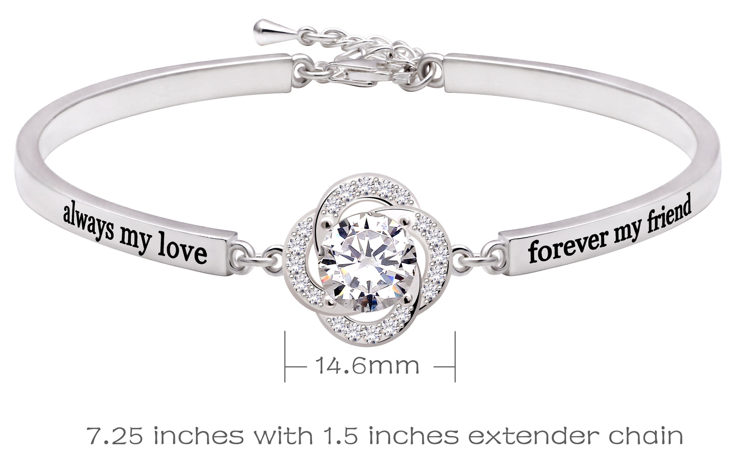 ALOV Jewelry Sterling Silver "always my love forever my friend" Cubic Zirconia Bracelet