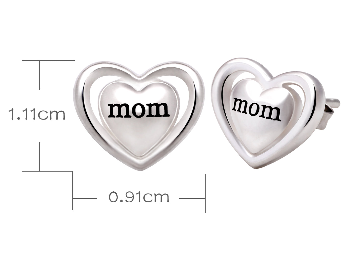 ALOV Jewelry Sterling Silver "mom" Love Heart Stud Earrings