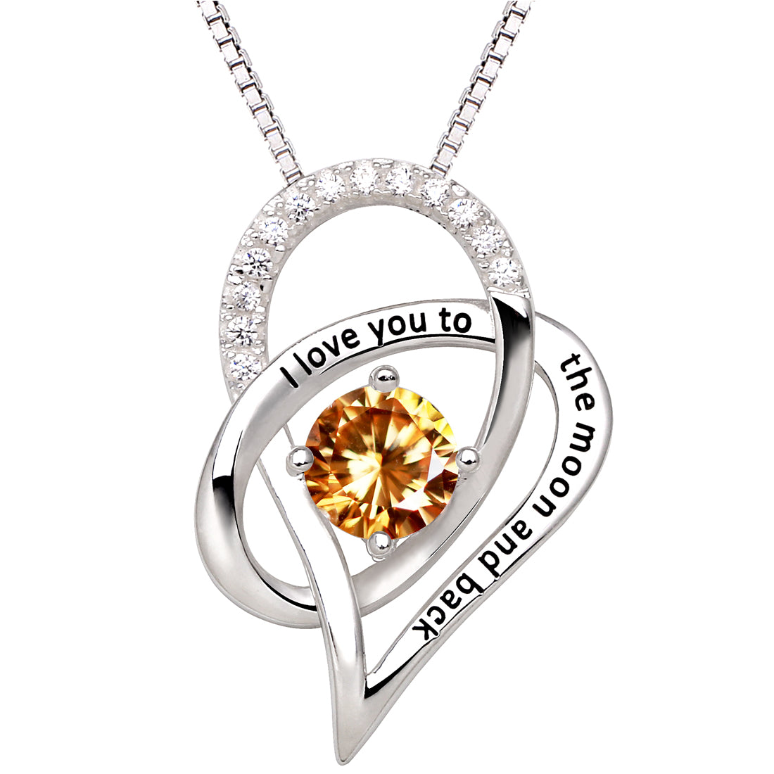 ALOV Jewelry Sterling Silver Birth Month "I Love You To The Moon and Back" Love Heart Cubic Zirconia Pendant Necklace
