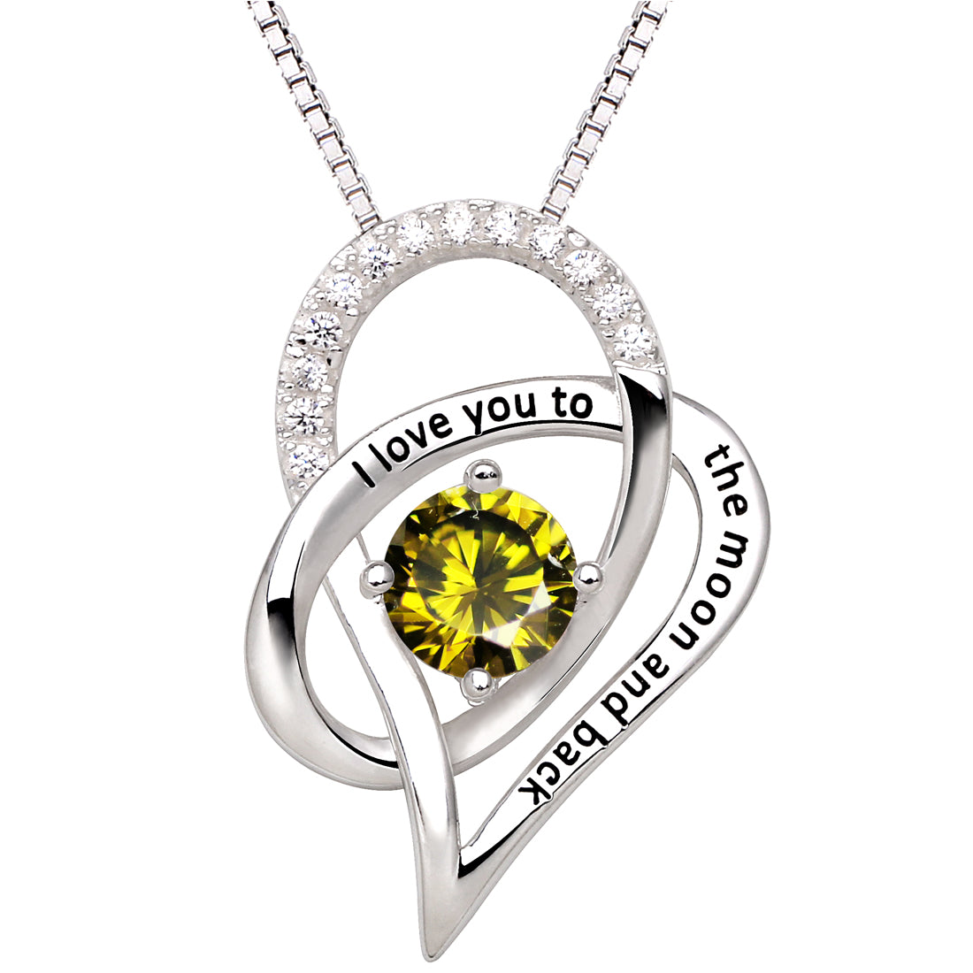 ALOV Jewelry Sterling Silver Birth Month "I Love You To The Moon and Back" Love Heart Cubic Zirconia Pendant Necklace