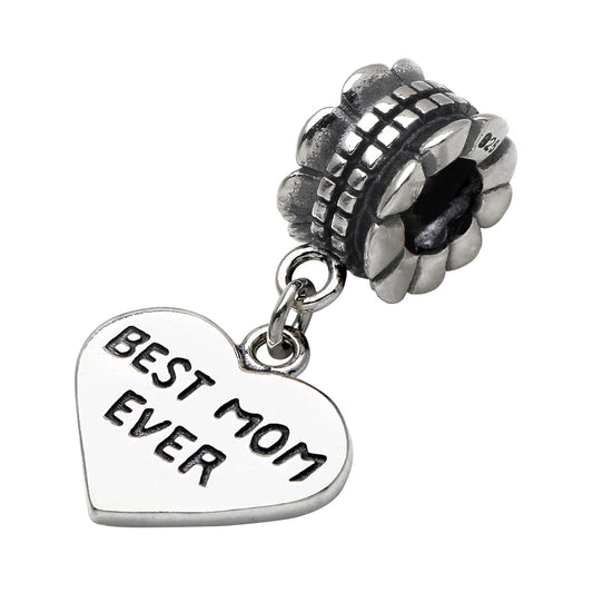 ALOV Jewelry Mothers Day Gifts Sterling Silver Best MOM Ever Dangle Charm Bead