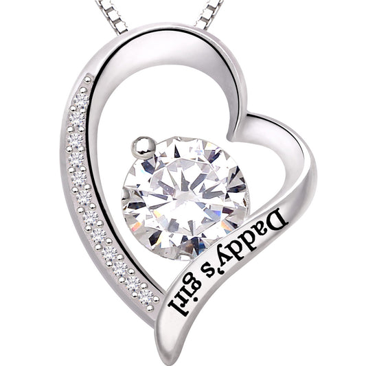 ALOV Jewelry Sterling Silver "Daddy's girl" Love Heart Cubic Zirconia Pendant Necklace