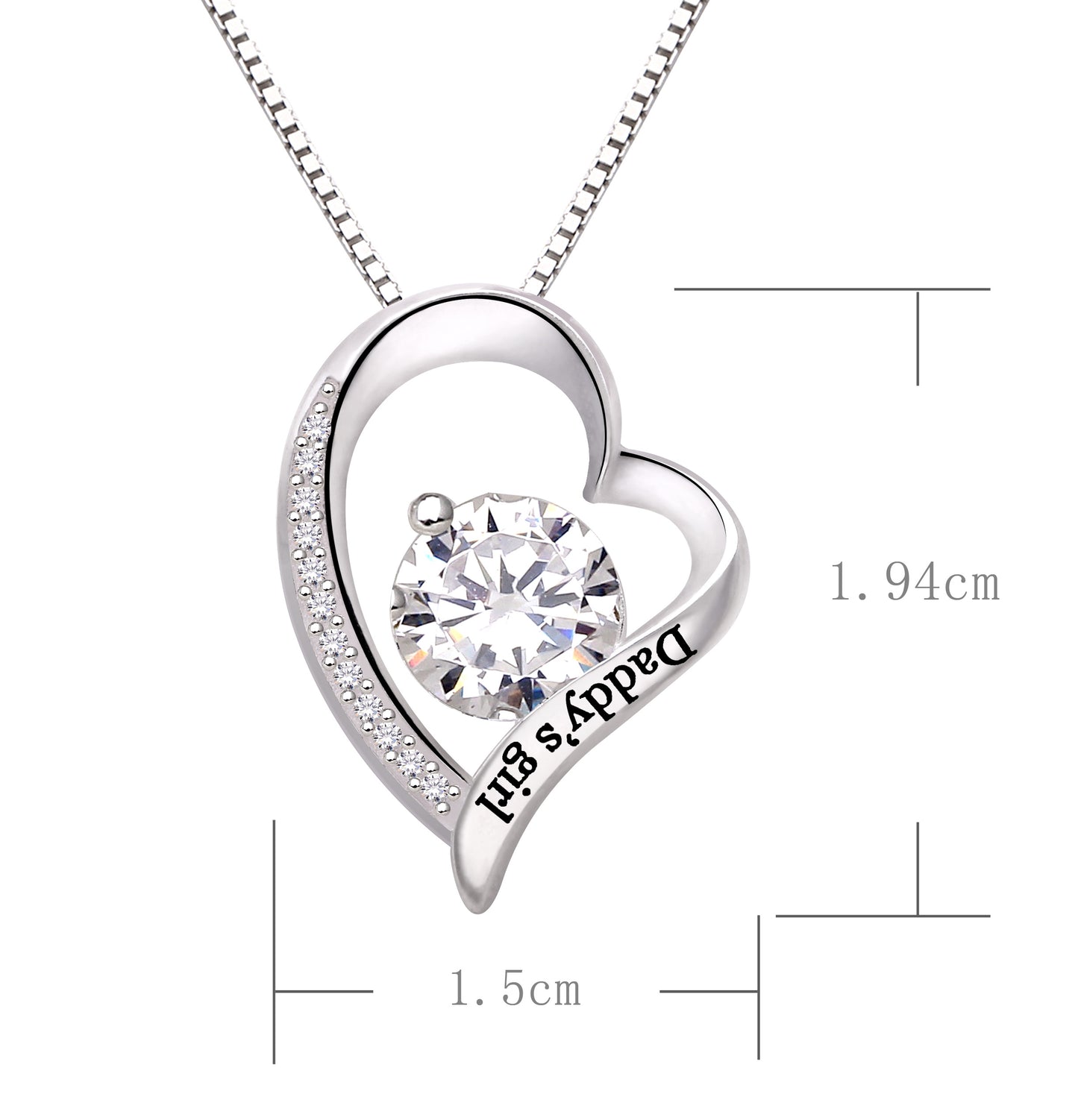 ALOV Jewelry Sterling Silver "Daddy's girl" Love Heart Cubic Zirconia Pendant Necklace