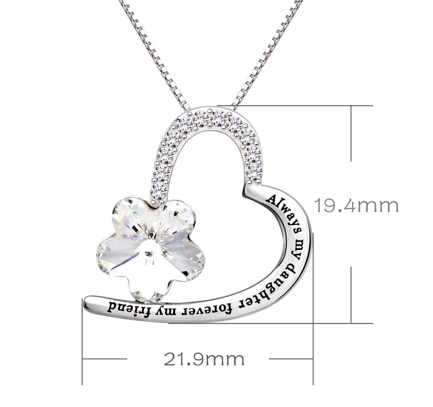 ALOV Jewelry Sterling Silver "Always my daughter forever my friend" Love Heart Crystal Cubic Zirconia Pendant Necklace