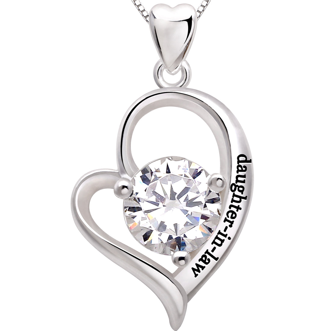 ALOV Jewelry Halskette mit Anhänger „Schwiegertochter“ aus Sterlingsilber mit Liebesherz und kubischem Zirkonia