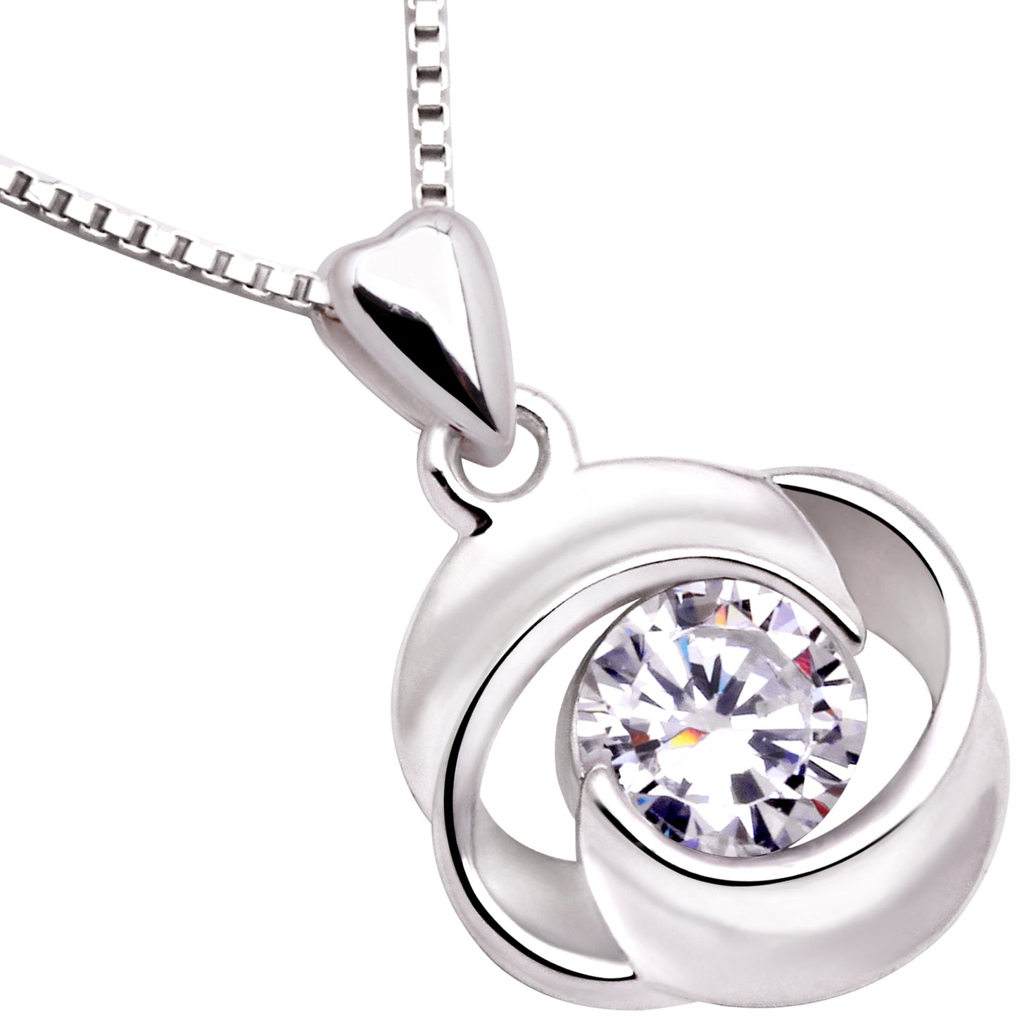 ALOV Jewelry Sterling Silver Flower Cubic Zirconia Pendant Necklace