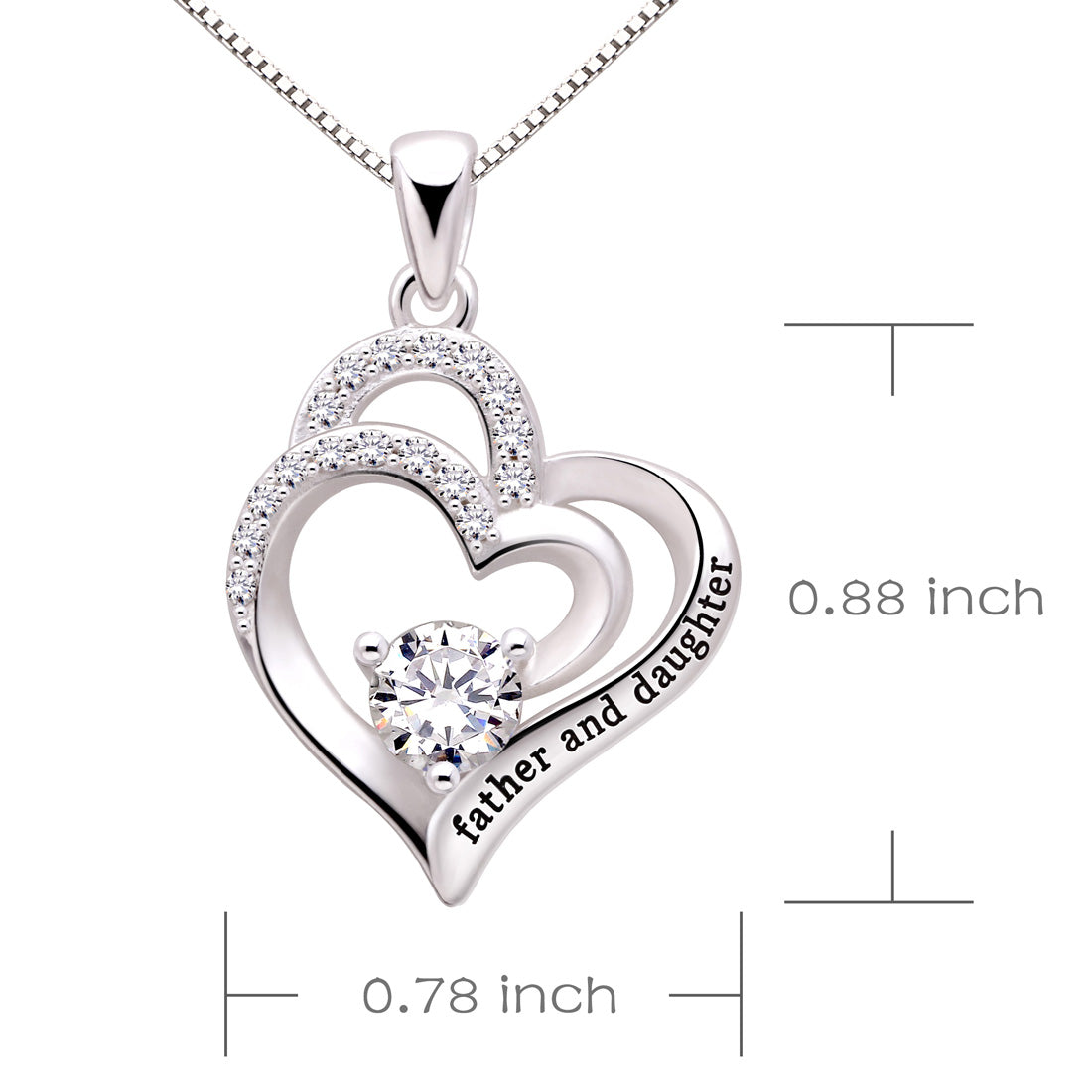 ALOV Jewelry Sterling Silver father and daughter Love Heart Cubic Zirconia Pendant Necklace