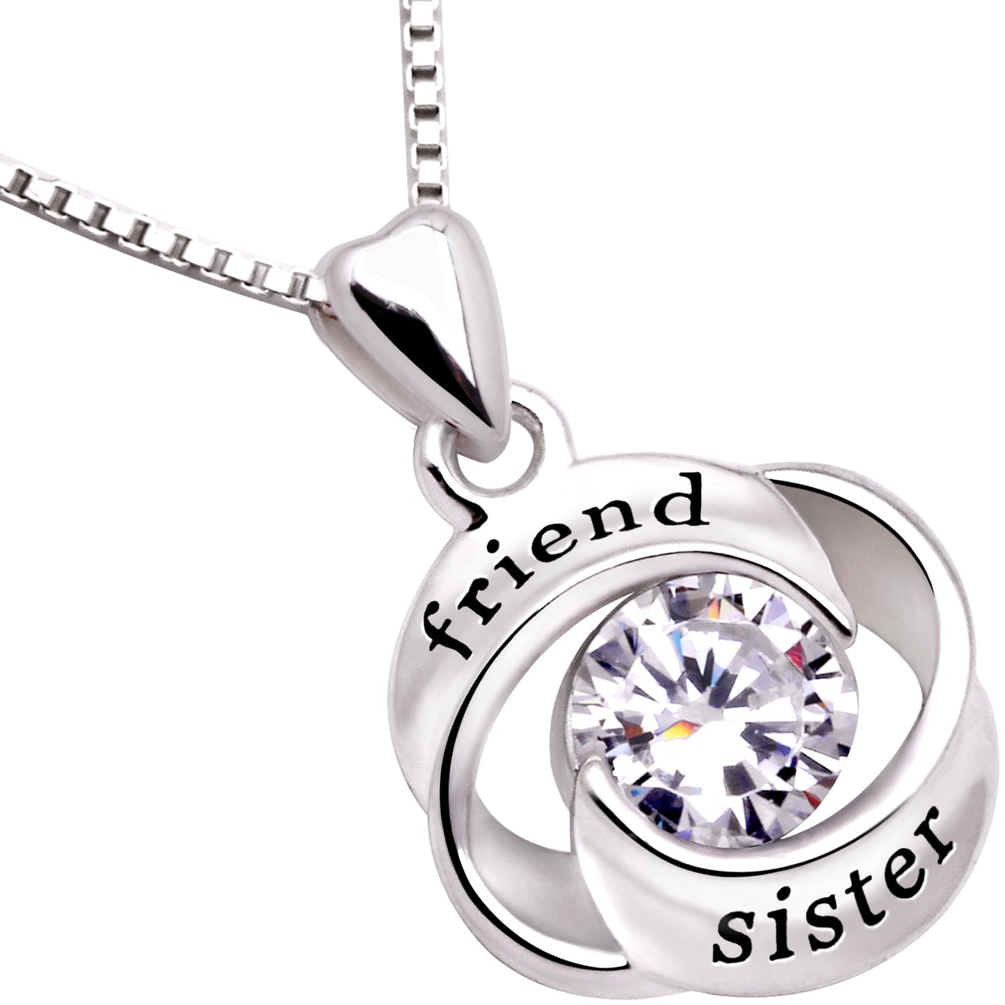 ALOV Jewelry Sterling Silver friend and sister Love Heart Cubic Zirconia Pendant Necklace