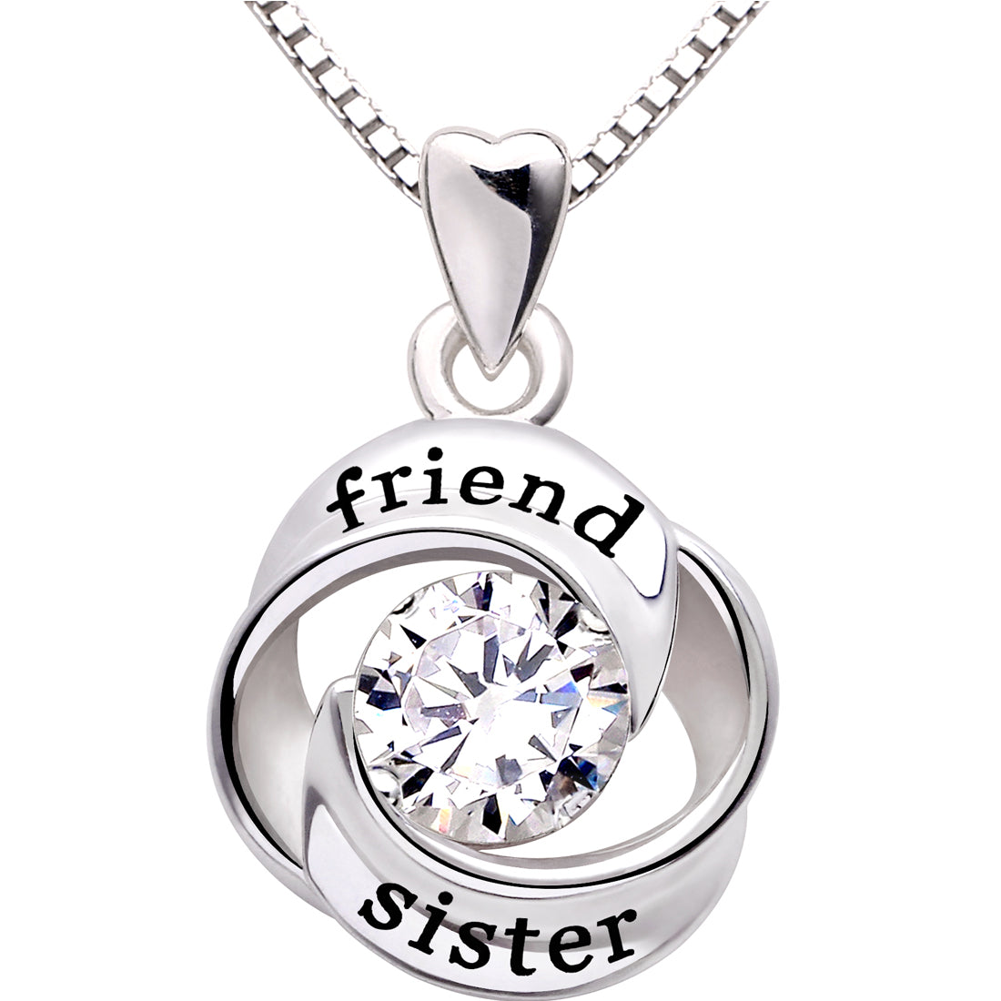 ALOV Jewelry Sterling Silver friend and sister Love Heart Cubic Zirconia Pendant Necklace