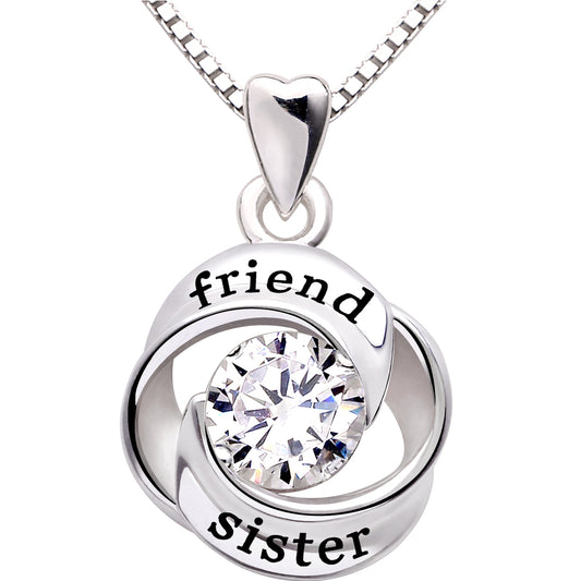 ALOV Jewelry Halskette mit Anhänger „Freund und Schwester“, Sterlingsilber, Liebesherz, kubischer Zirkonia