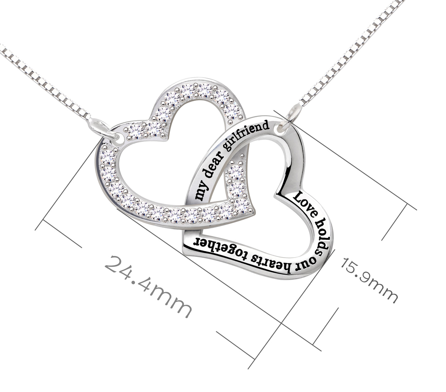 ALOV-Halskette aus Sterlingsilber mit Anhänger „Meine liebe Freundin, die Liebe hält unsere Herzen zusammen“.