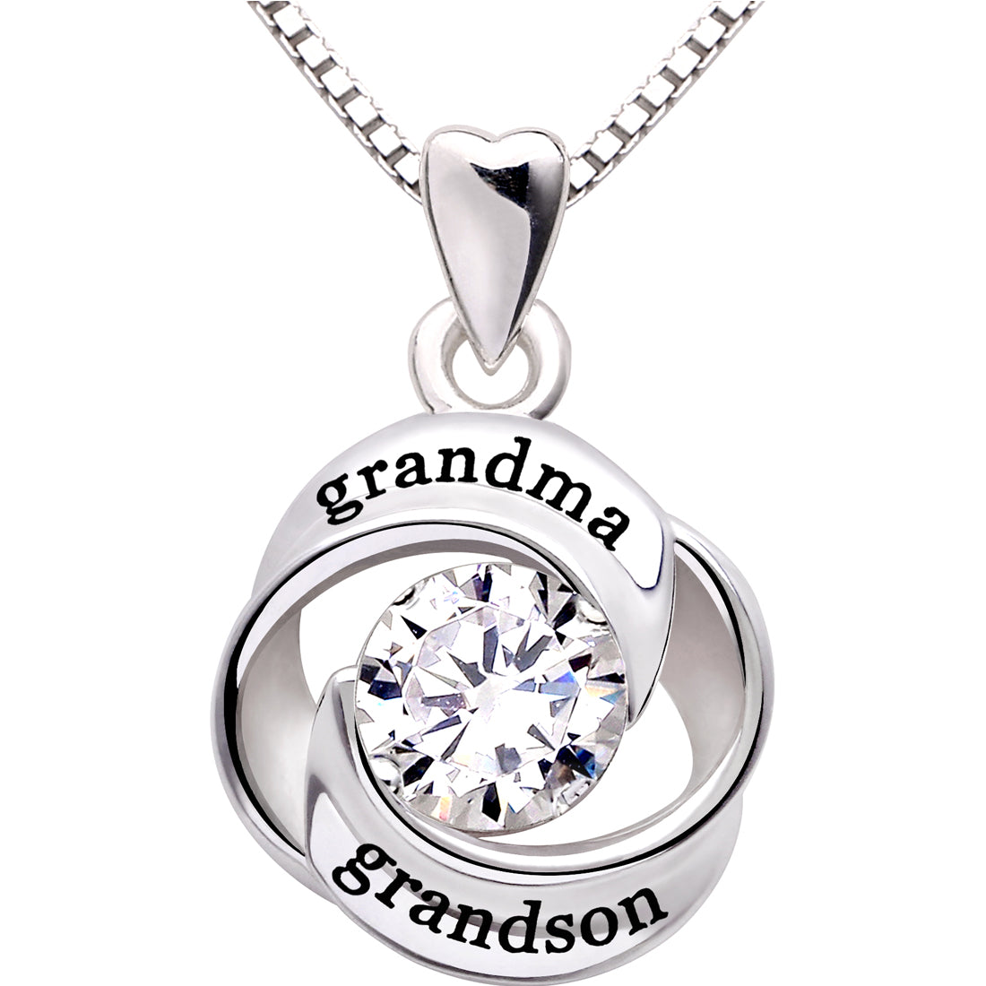 ALOV Jewelry Sterling Silver grandma and grandson Love Heart Cubic Zirconia Pendant Necklace