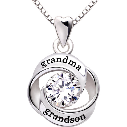 ALOV Jewelry Sterling-Silber-Halskette mit Anhänger „Oma und Enkel“, Liebesherz, kubischer Zirkonia